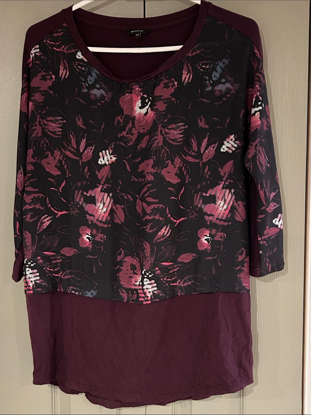 RW&CO. Plum and Black Floral Layered Top